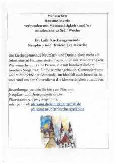 Hausmeister:in verbunden mit Mesnertätigkeit gesucht